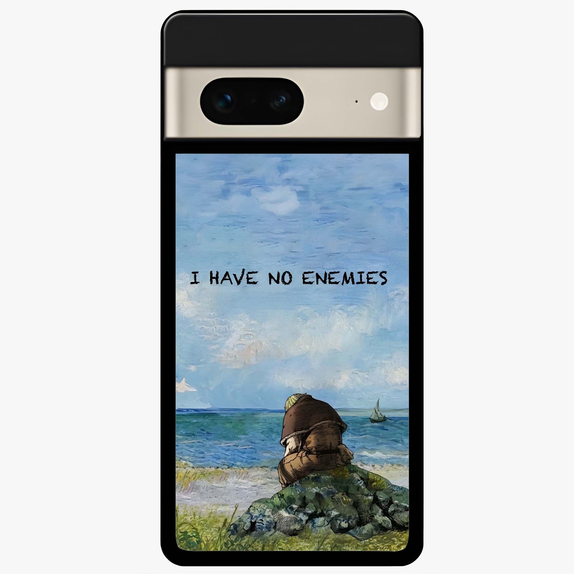 Peace Beyond War Glass Case showing flat back view with symbolic peace themed artwork and glossy glass finish.