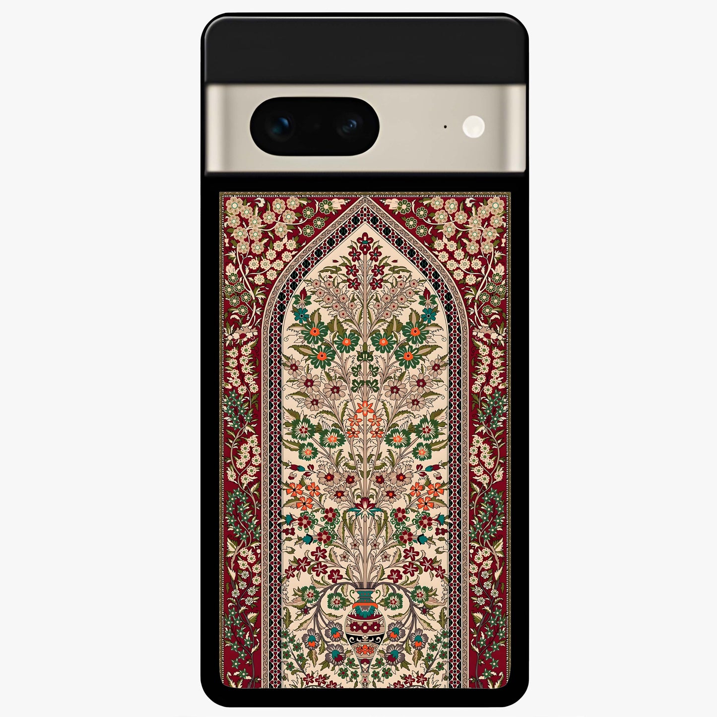 Persian Inspired Glass Case showing flat back view with ornate Persian style pattern artwork and glossy glass finish.