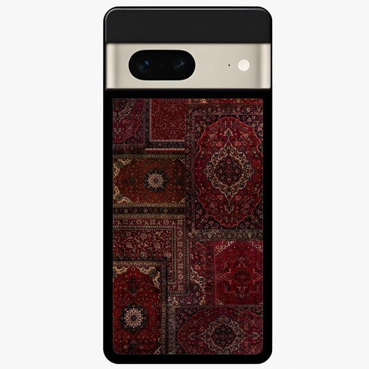 Persian Velvet Tale Glass Case showing flat back view with luxurious Persian velvet pattern artwork and glossy glass finish.