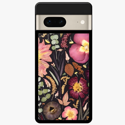 Petal Dream Tapestry Glass Case showing flat back view with intricate floral tapestry artwork and glossy glass finish.