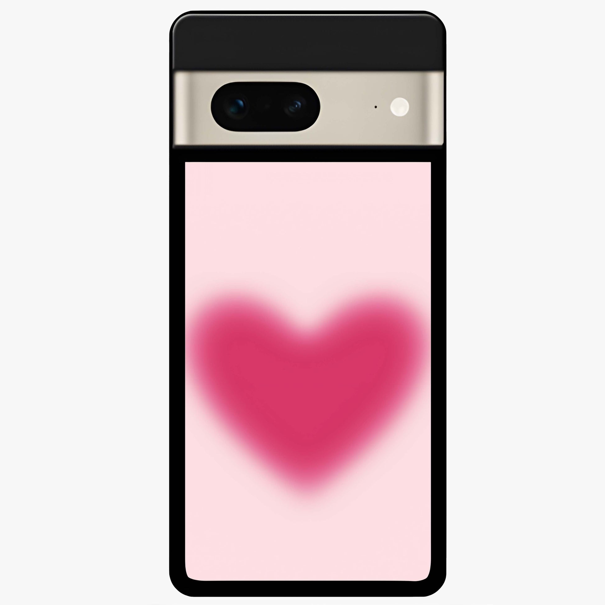 Pink Aura Heart Glass Case showing flat back view with glowing heart artwork and glossy glass finish.
