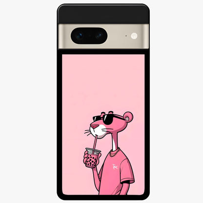 Pink Panther Glass Case showing flat back view with iconic pink panther artwork and glossy glass finish.