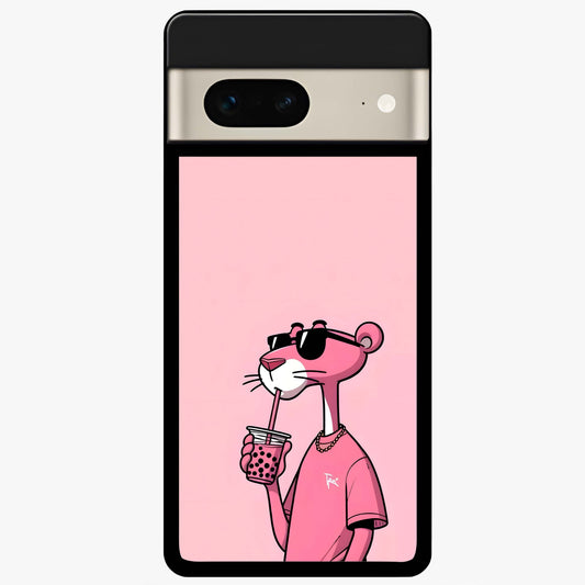 Pink Panther Glass Case showing flat back view with iconic pink panther artwork and glossy glass finish.