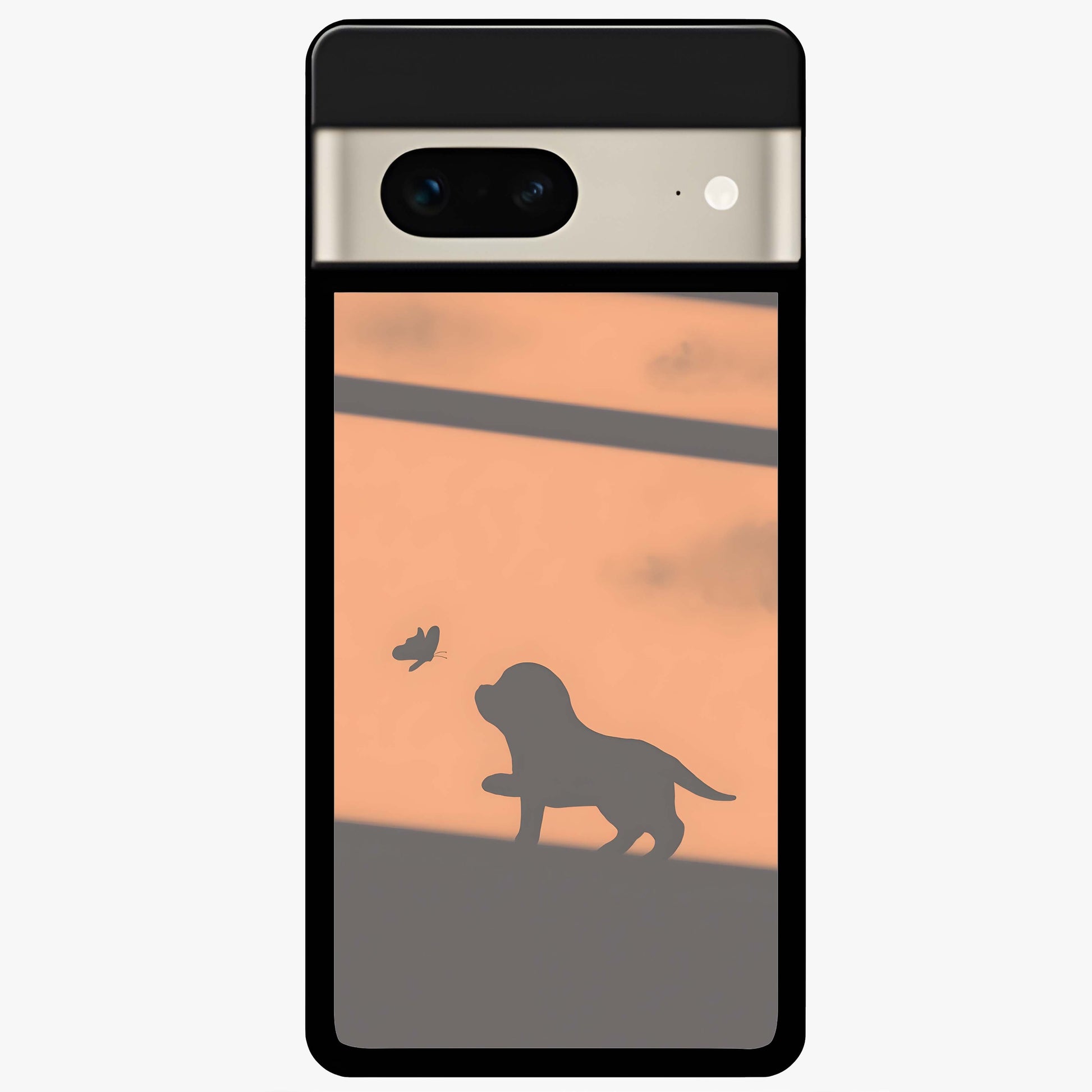 Puppy Shadow Art Glass Case showing flat back view with cute puppy shadow style artwork and glossy glass finish.