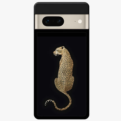Regal Leopard Glass Case showing flat back view with bold leopard artwork and glossy glass finish.