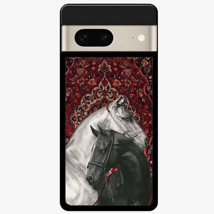 Regal Stallion Tapestry Glass Case showing flat back view with majestic horse tapestry artwork and glossy glass finish.