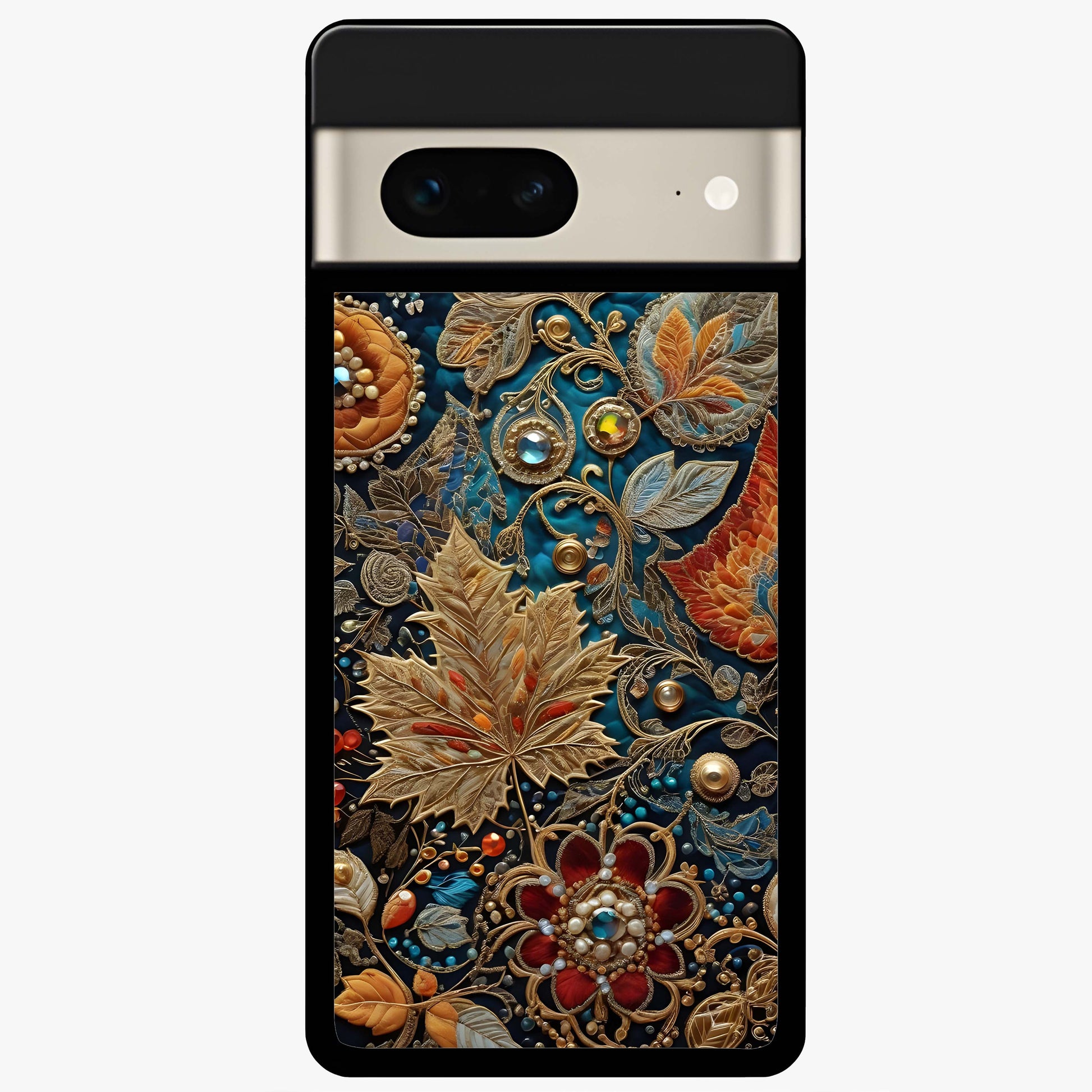 Royal Jewel Garden Glass Case showing flat back view with decorative floral garden artwork and glossy glass finish.