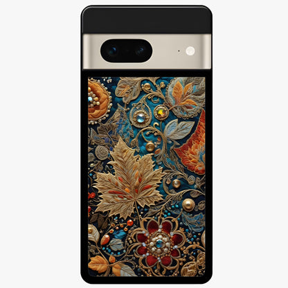 Royal Jewel Garden Glass Case showing flat back view with decorative floral garden artwork and glossy glass finish.
