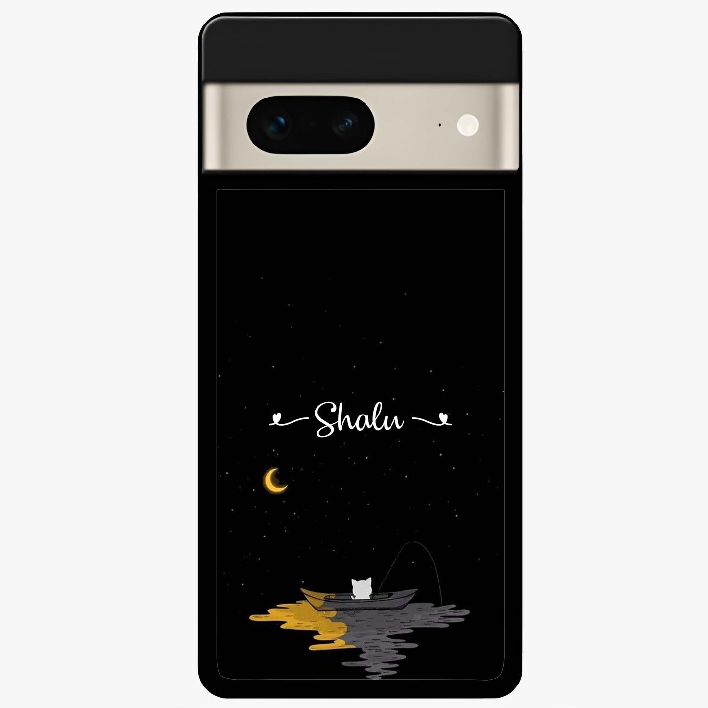 Silent Night Row Glass Case showing flat back view with calm night themed artwork and glossy glass finish.