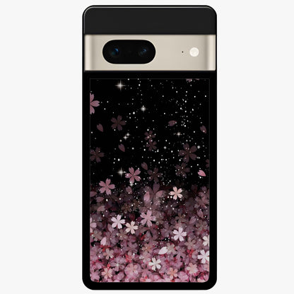 Small Starry Flowers Glass Case showing flat back view with delicate starry floral artwork and glossy glass finish.