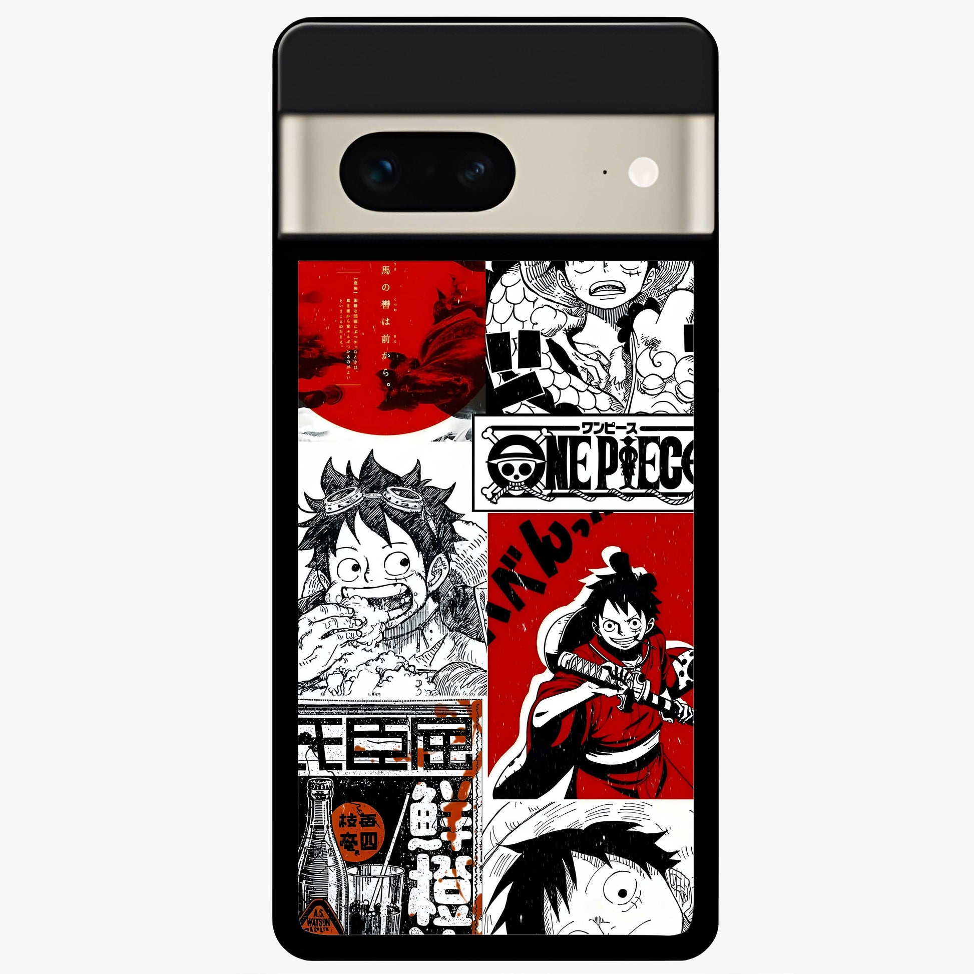 Strawhat Chaos Panels Glass Case showing flat back view with anime inspired chaos panel artwork and glossy glass finish.