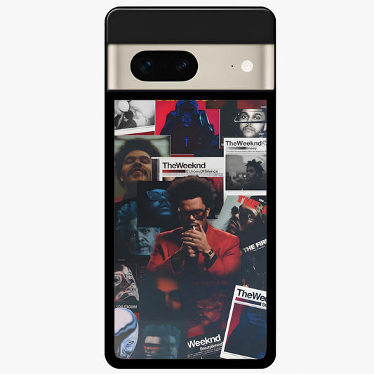 The Weeknd Glass Case showing flat back view with music inspired artistic portrait artwork and glossy glass finish.
