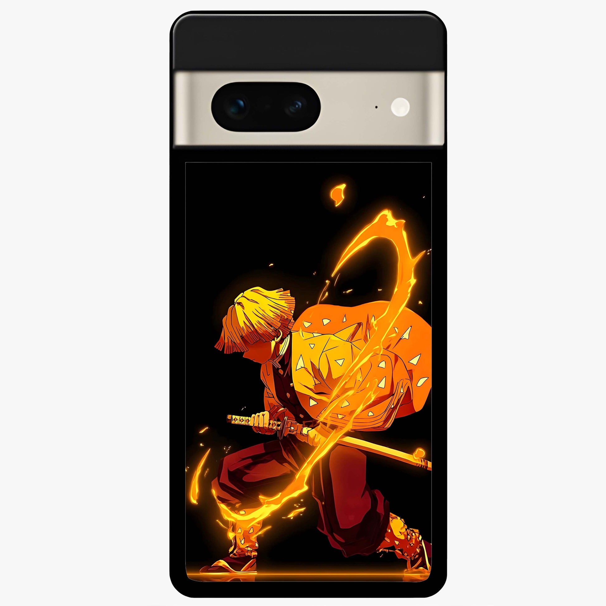 Thunder Flame Execution Glass Case showing flat back view with powerful flame and lightning artwork and glossy glass finish.