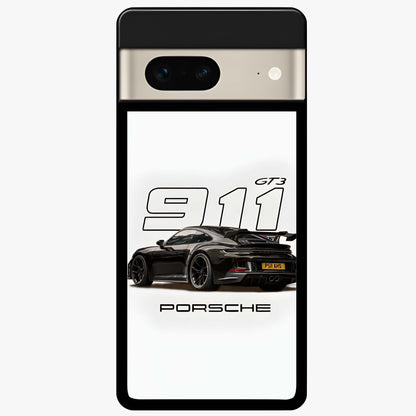 Turbo Legacy Icon Glass Case showing flat back view with iconic sports car inspired artwork and glossy glass finish.