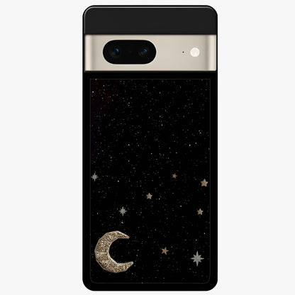 Twinkle Star With Half Moon Glass Case showing flat back view with star and half moon artwork and glossy glass finish.