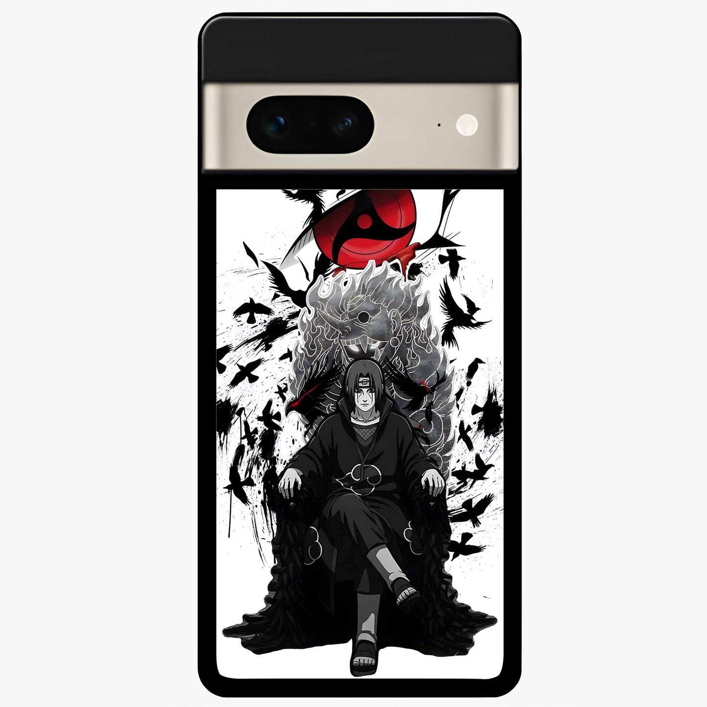 Uchiha Shadow Throne Glass Case showing flat back view with cosmic underwater themed artwork and glossy glass finish.