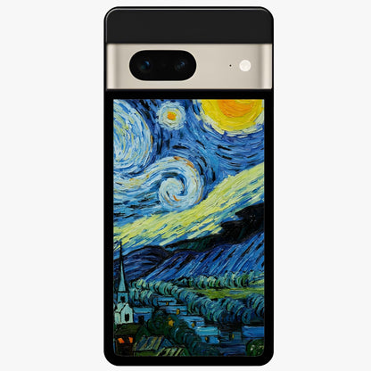 Van Gogh Art Glass Case showing flat back view with classic painterly artwork inspired by Van Gogh style and glossy glass finish.