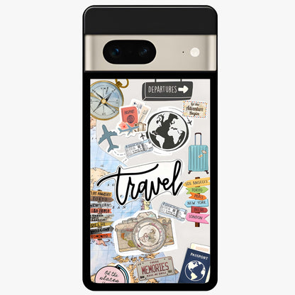 Wanderlust Journal Glass Case showing flat back view with travel inspired artwork and glossy glass finish.