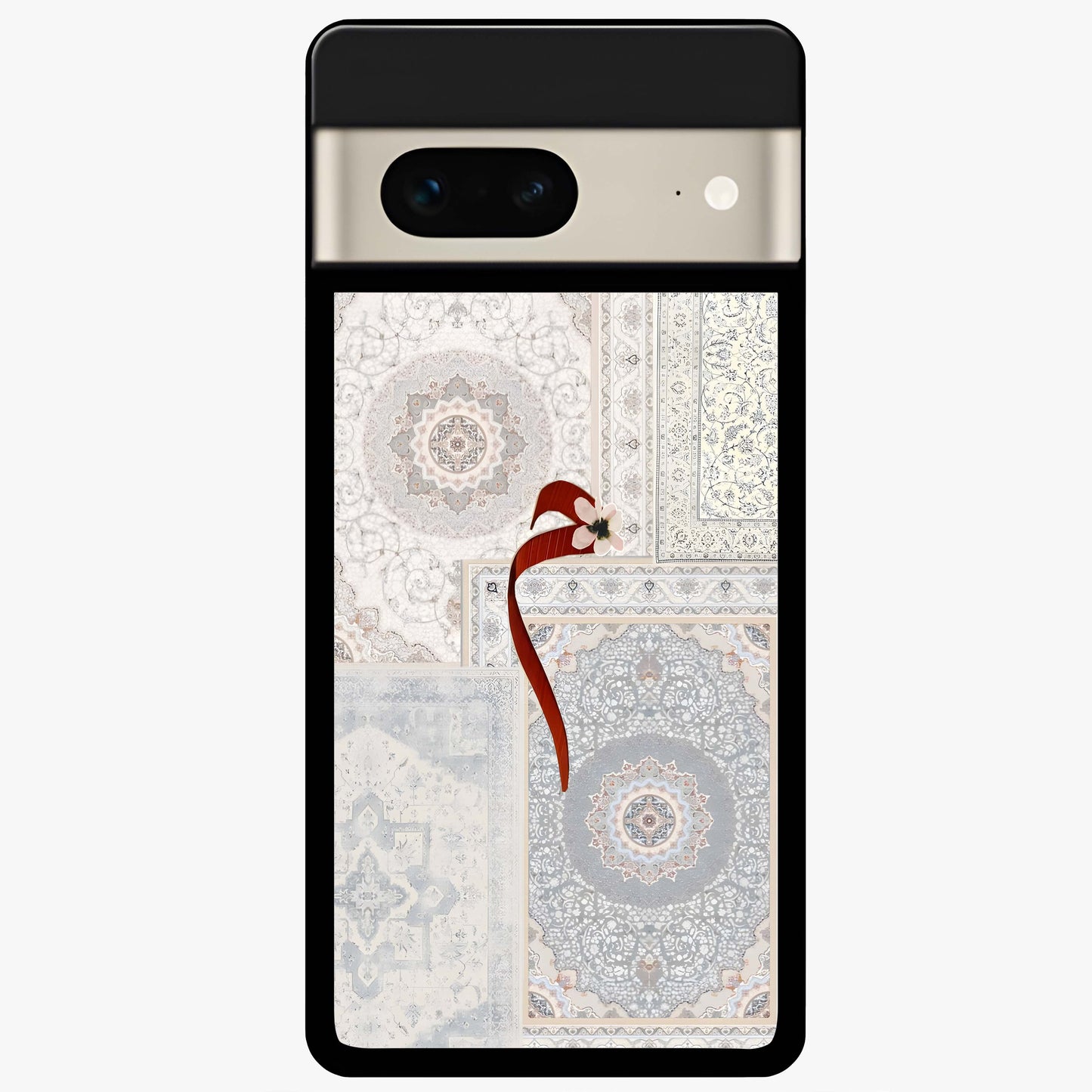 White Aesthetic Bow Glass Case showing flat back view with minimal bow artwork and glossy glass finish.