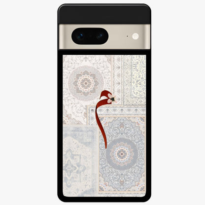 White Aesthetic Bow Glass Case showing flat back view with minimal bow artwork and glossy glass finish.