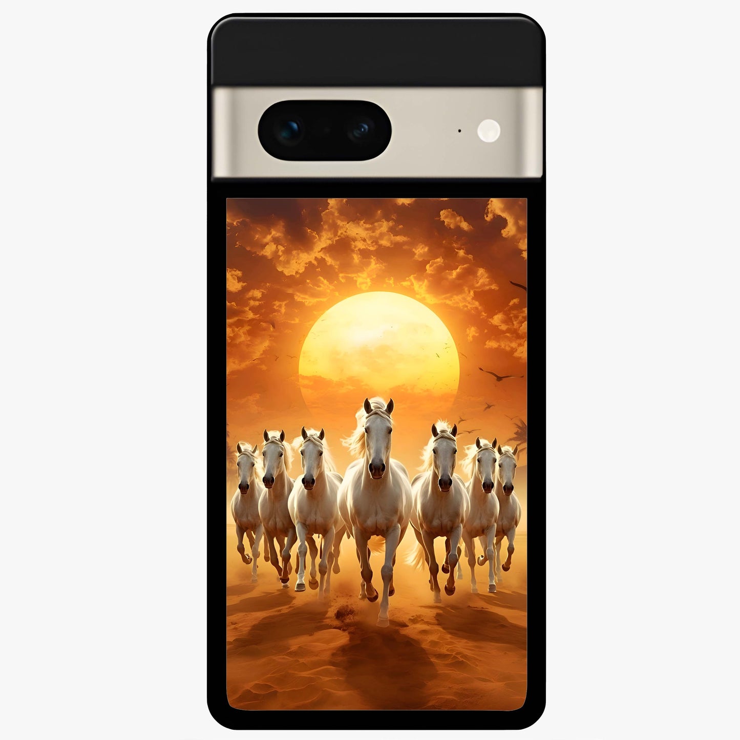 Wild Sunset Majesty Glass Case showing flat back view with majestic sunset landscape artwork and glossy glass finish.