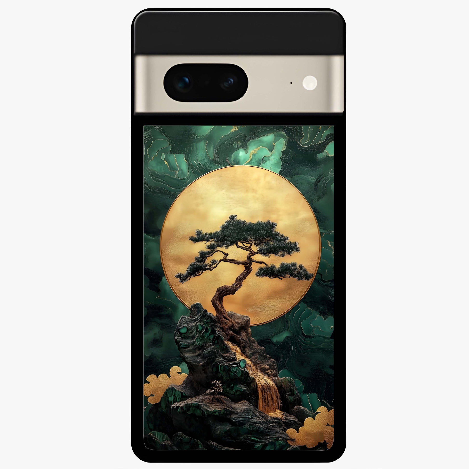Zen Moon Rise Glass Case showing flat back view with calm moonrise artwork and glossy glass finish.