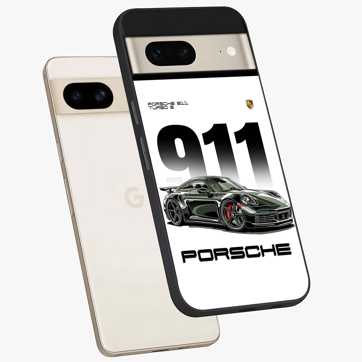 911 Turbo Dominance Glass Case displayed in premium angled mockup highlighting sporty car illustration and sleek glass surface.