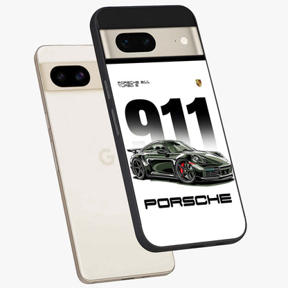 911 Turbo Dominance Glass Case displayed in premium angled mockup highlighting sporty car illustration and sleek glass surface.