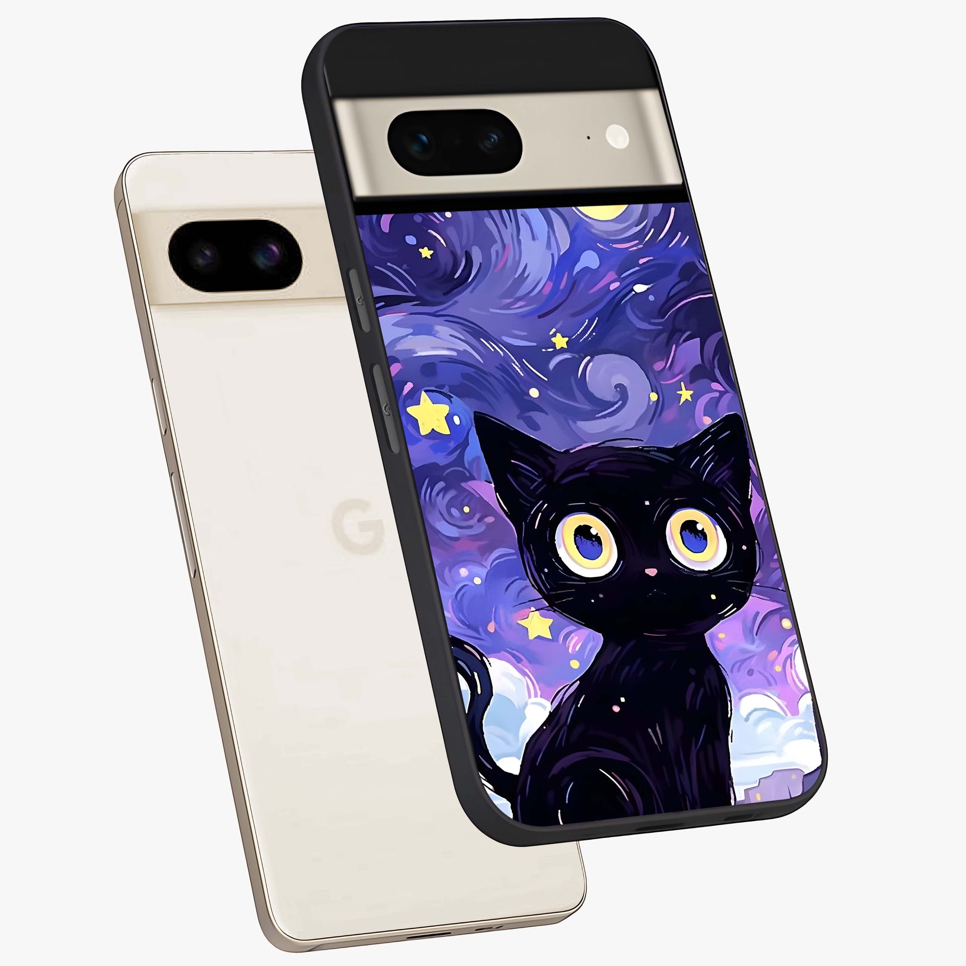 Abstract Cat Art Glass Case displayed in angled mockup highlighting modern abstract cat artwork and sleek glass surface.