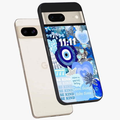 Aesthetic Be Kind Eye Glass Case displayed in angled mockup highlighting aesthetic eye design and inspirational vibe.