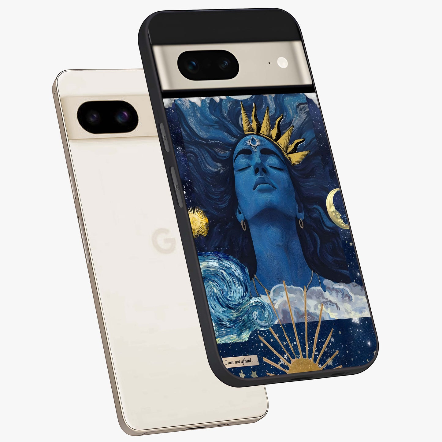 Aesthetic Lord Shiva Glass Case displayed in angled mockup highlighting spiritual Shiva illustration and sacred aesthetic design.