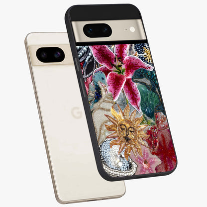 Beaded Garden Fantasy Glass Case displayed in angled mockup highlighting fantasy inspired floral bead pattern.