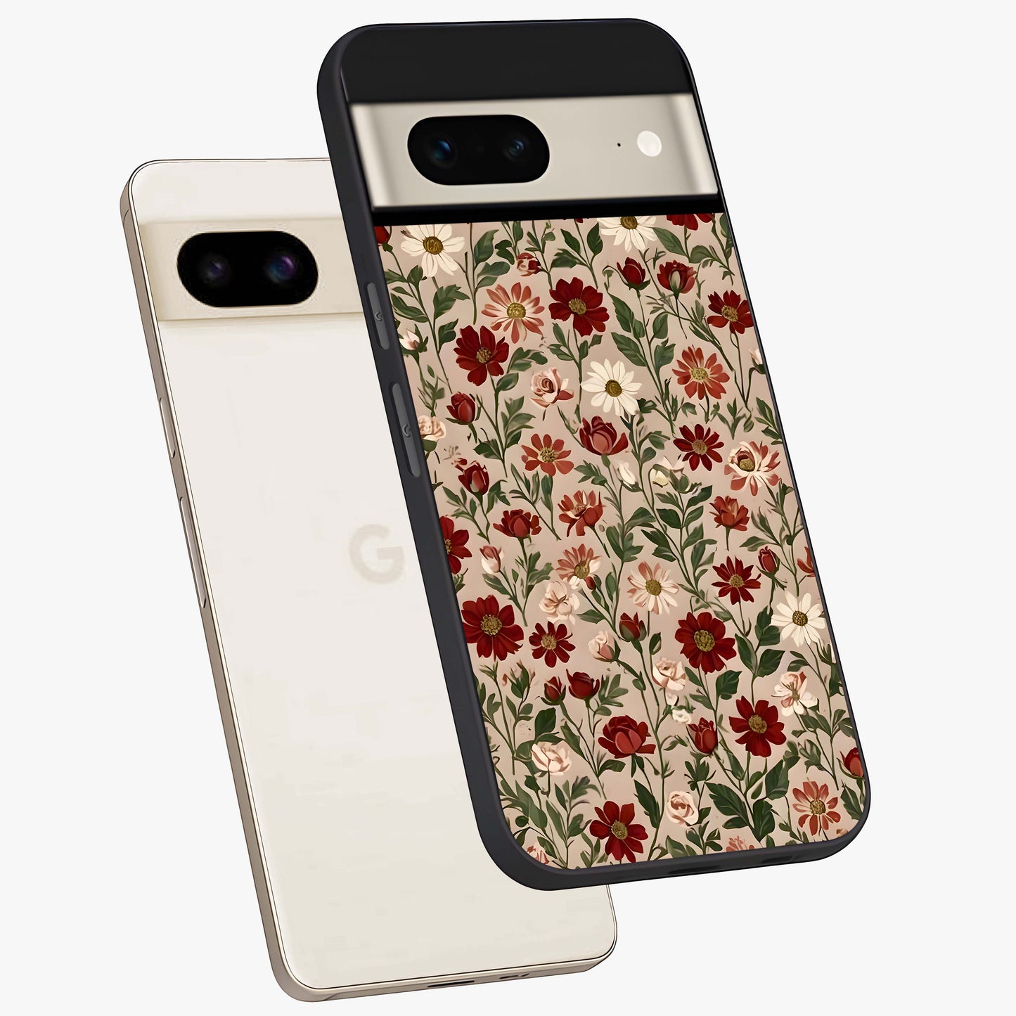 Biege Flower With Leaf Glass Case displayed in angled mockup highlighting minimal floral leaf design and elegant aesthetic.