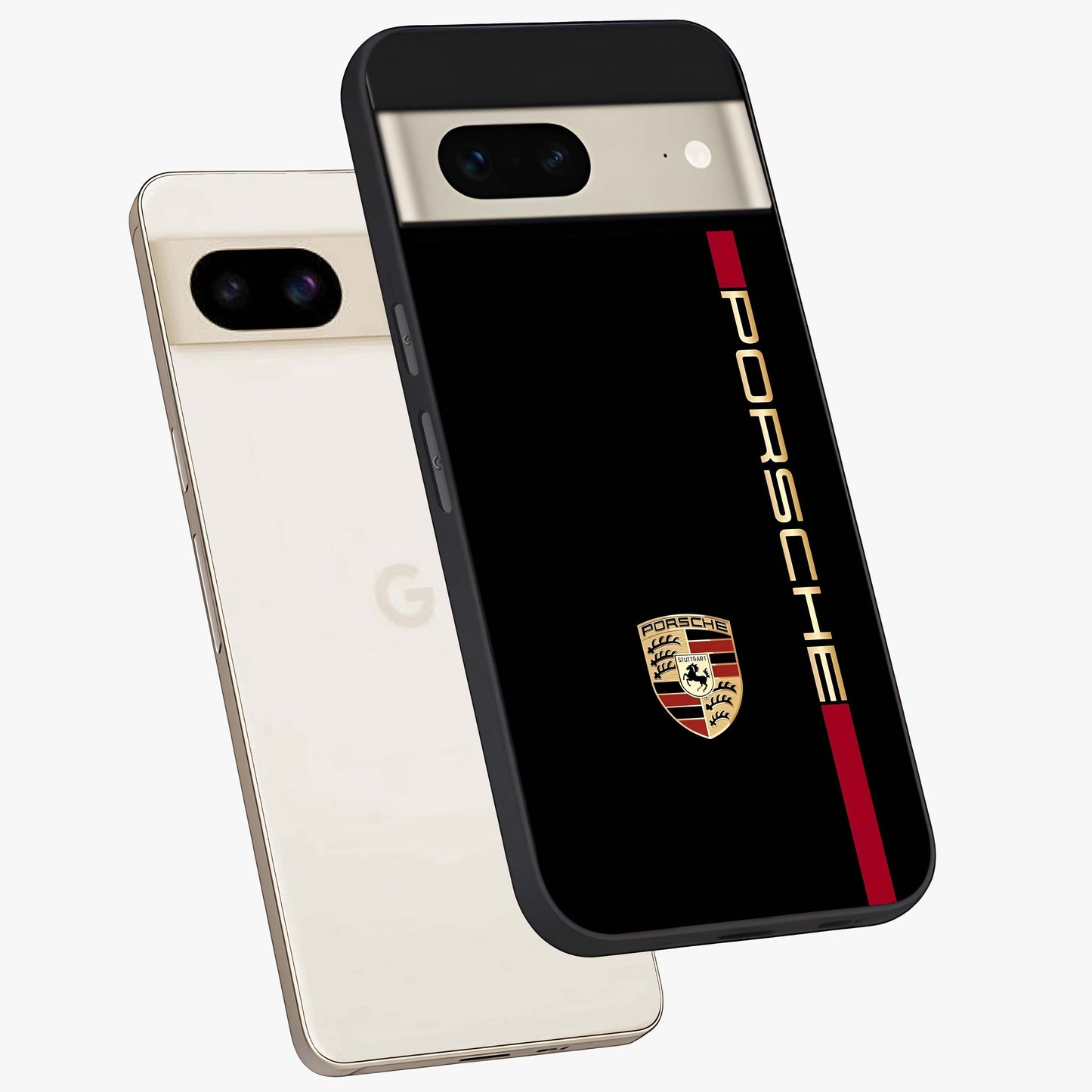 Black Minimal Porsche Glass Case displayed in angled mockup highlighting modern minimal car illustration and clean aesthetic design.