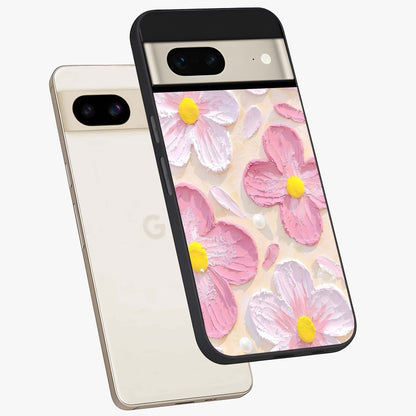 Blush Bloom Texture Glass Case displayed in angled mockup highlighting subtle bloom pattern with aesthetic pastel design.