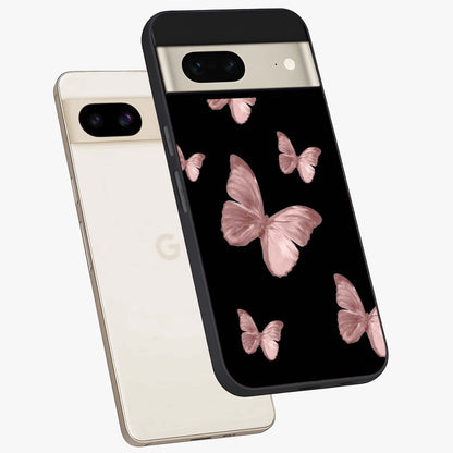 Butterfly Pattern Glass Case displayed in angled mockup highlighting delicate butterfly design and aesthetic pattern style.