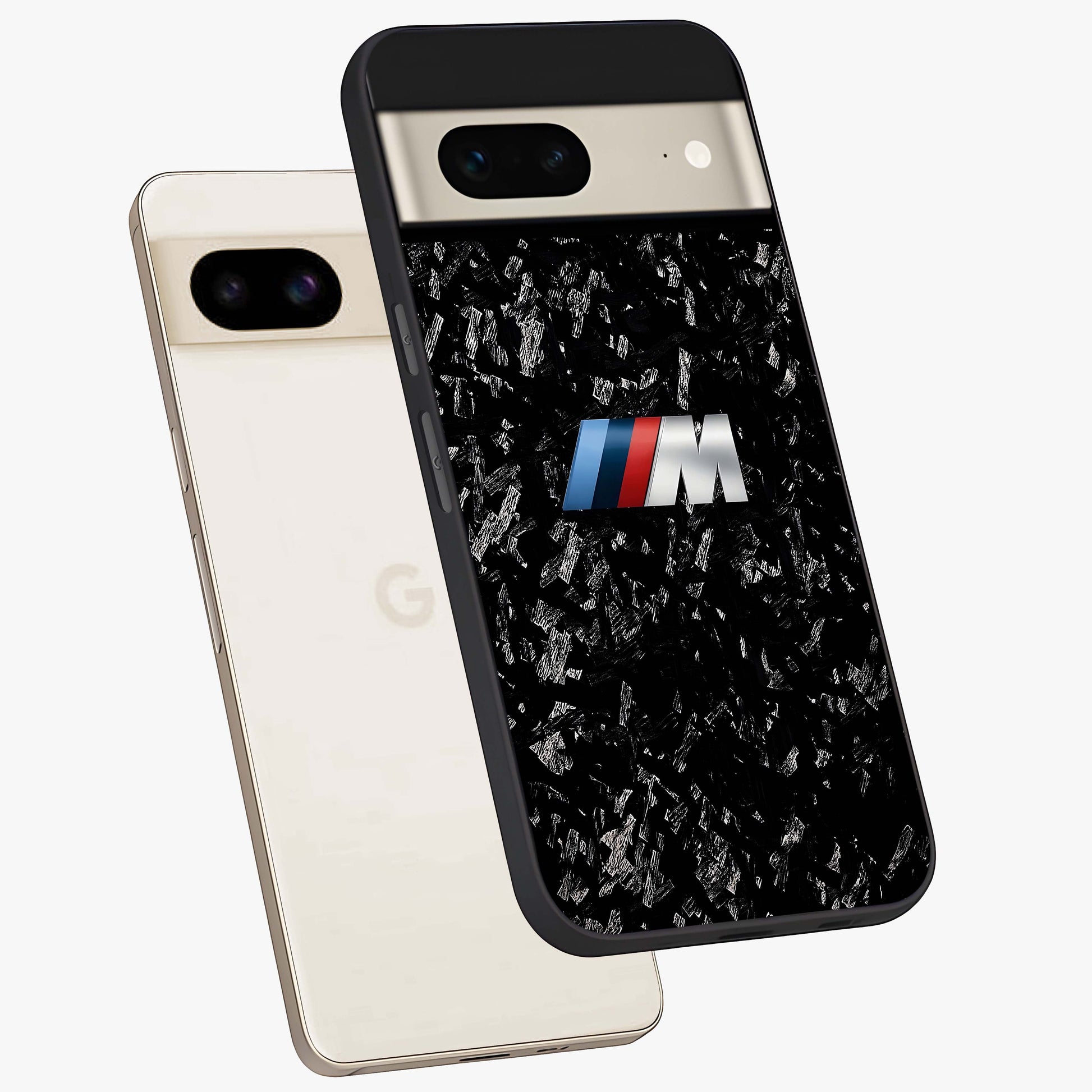 Carbon Speed Mark Glass Case displayed in angled mockup highlighting racing inspired carbon design and sleek aesthetic style.