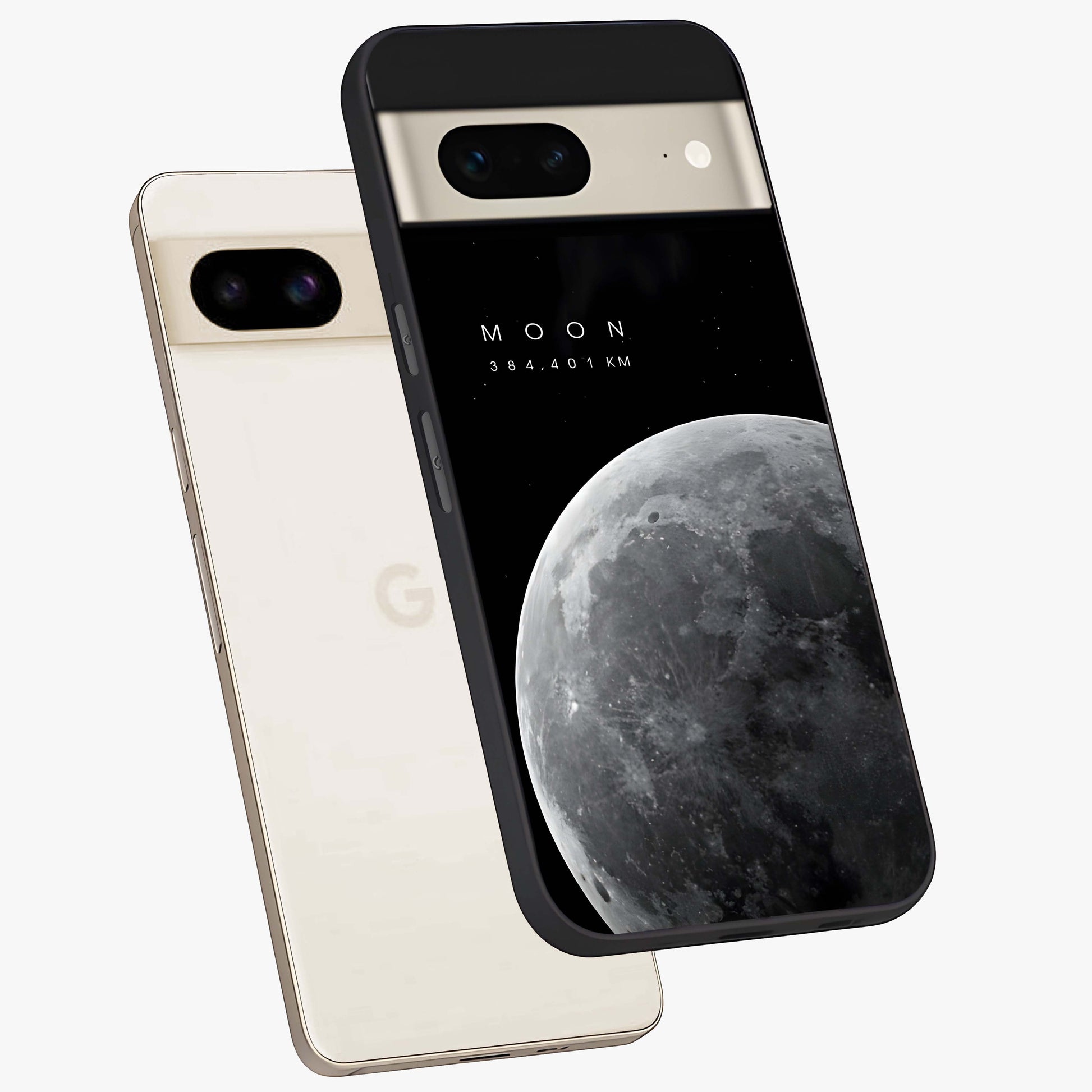 Cosmic Moon Glow Glass Case displayed in angled mockup highlighting celestial moon design with cosmic aesthetic theme.