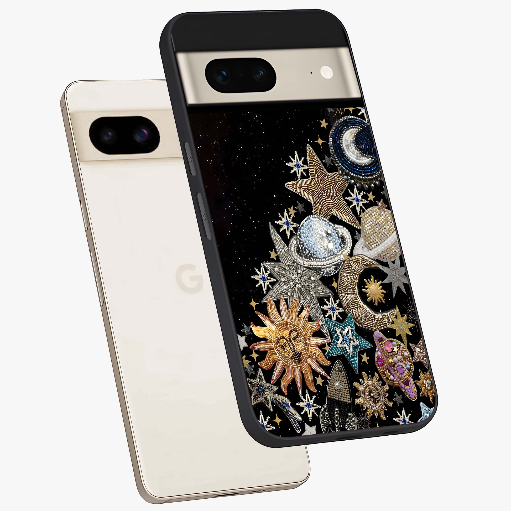 Cosmic Sparkle Dreams Glass Case displayed in angled mockup highlighting dreamy star sparkle design with celestial aesthetic.