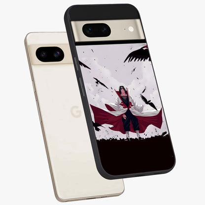 Crimson Crow Ascension Glass Case displayed in angled mockup highlighting powerful crow illustration with dark crimson aesthetic.