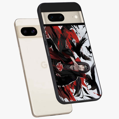 Crimson Crow Illusion Glass Case displayed in angled mockup highlighting mysterious crow graphic with dark aesthetic style.