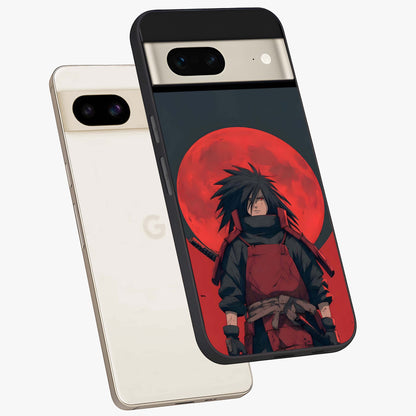 Crimson Moon Warlord Glass Case displayed in angled mockup highlighting dramatic crimson moon design with fantasy aesthetic.