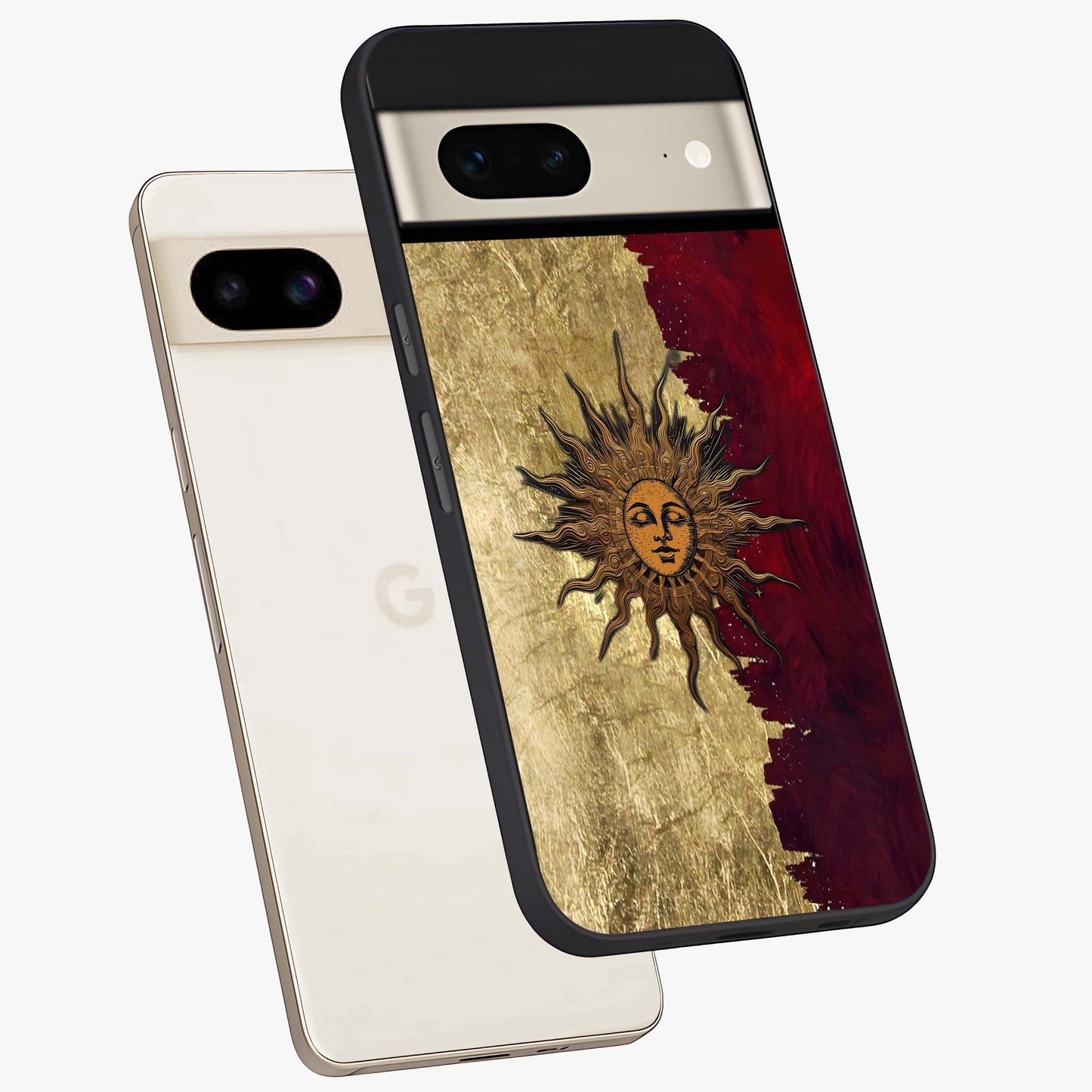 Crimson Sun Majesty Glass Case displayed in angled mockup highlighting majestic crimson sun design with bold aesthetic style.