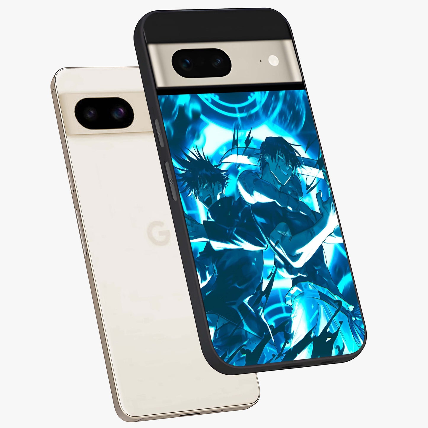 Cursed Energy Clash Glass Case displayed in angled mockup highlighting powerful battle inspired graphic with anime style aesthetic.