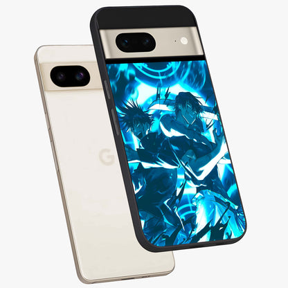 Cursed Energy Clash Glass Case displayed in angled mockup highlighting powerful battle inspired graphic with anime style aesthetic.