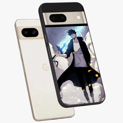 Dark Lightning Anime Warrior Glass Case displayed in angled mockup highlighting powerful lightning themed anime illustration.