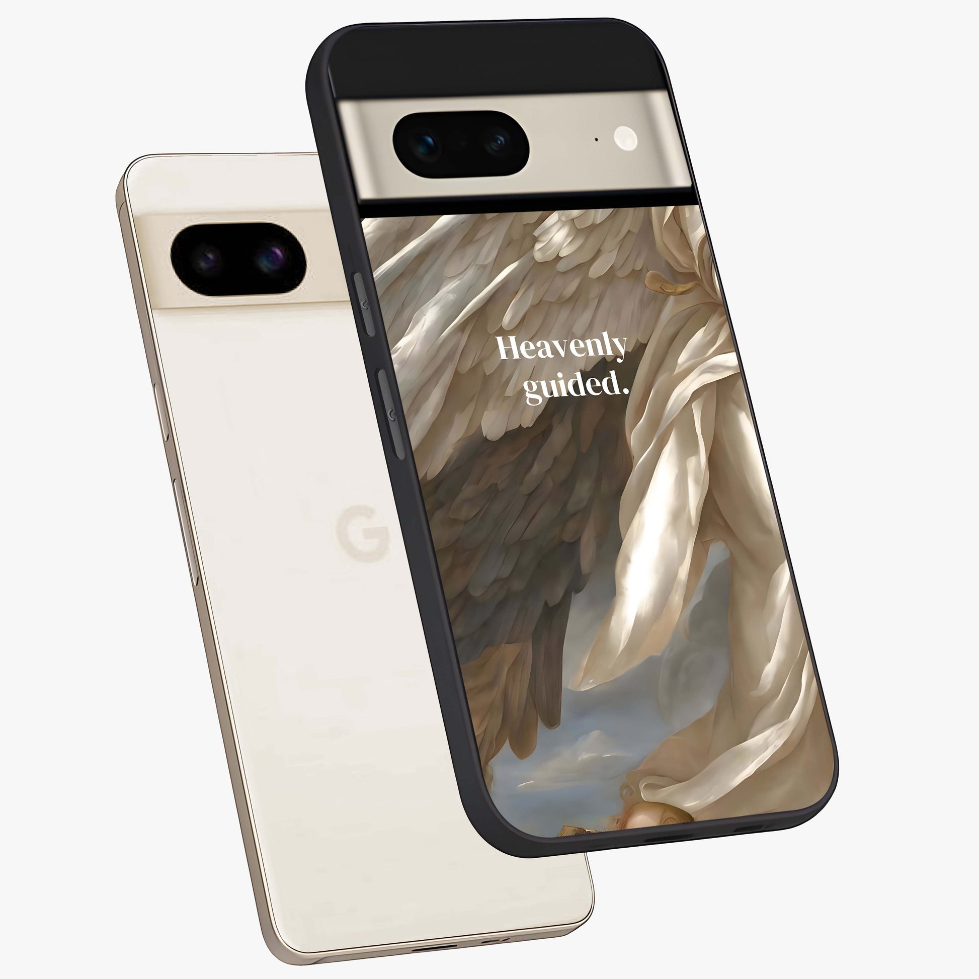 Divine Winged Grace Glass Case displayed in angled mockup highlighting graceful wing design with divine aesthetic style.
