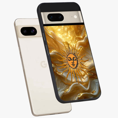 Eternal Golden Glow Glass Case displayed in angled mockup highlighting glowing golden aesthetic design with elegant style.