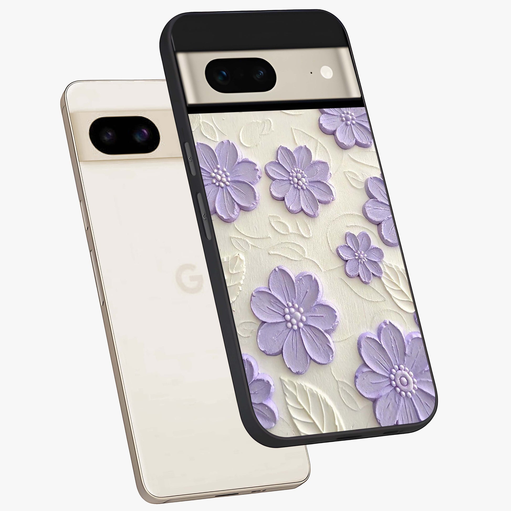 Floral Wall Art With Purple Flowers Glass Case displayed in angled mockup highlighting vibrant purple floral illustration with artistic aesthetic.