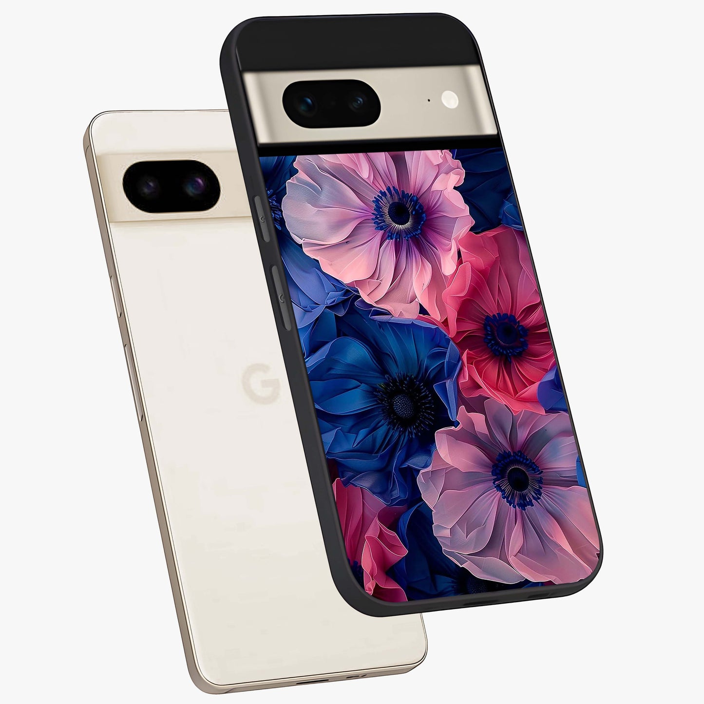 Flower Paper Art Pattern Glass Case displayed in angled mockup highlighting layered paper flower design with artistic aesthetic.